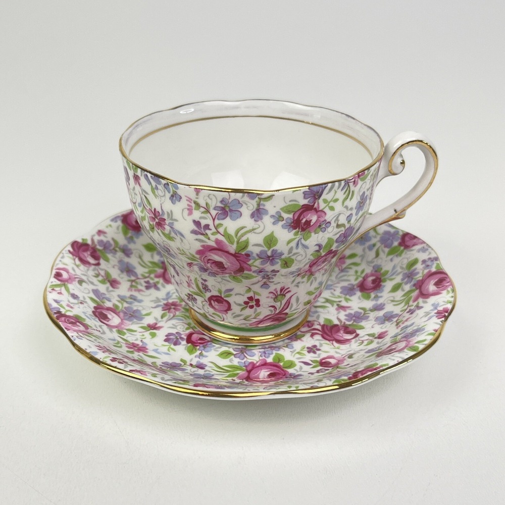 Vintage Royal Standard Chintz Pink Roses Cup Saucer Fine Bone China England
